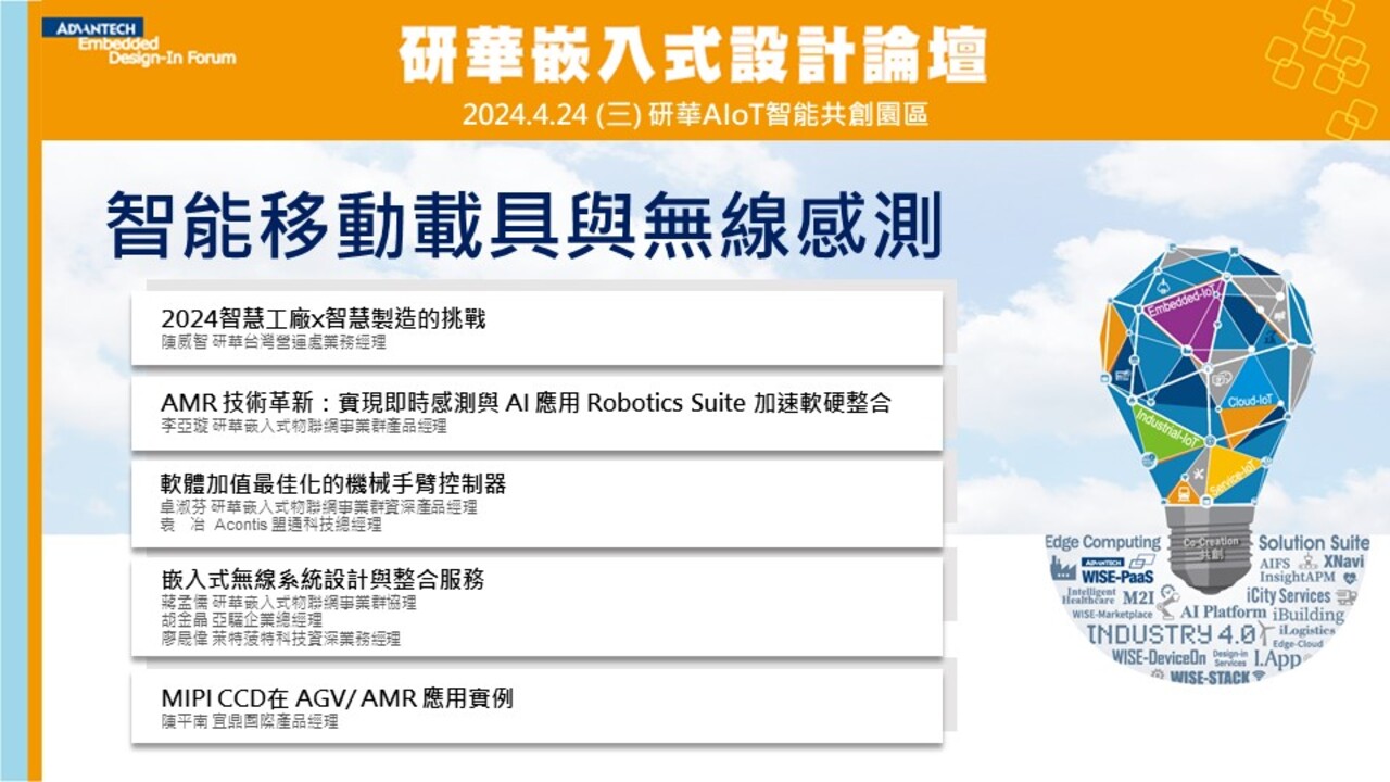 【2024 研華嵌入式設計論壇】智能移動載具與無線感測 產業專注X關鍵技術研討會